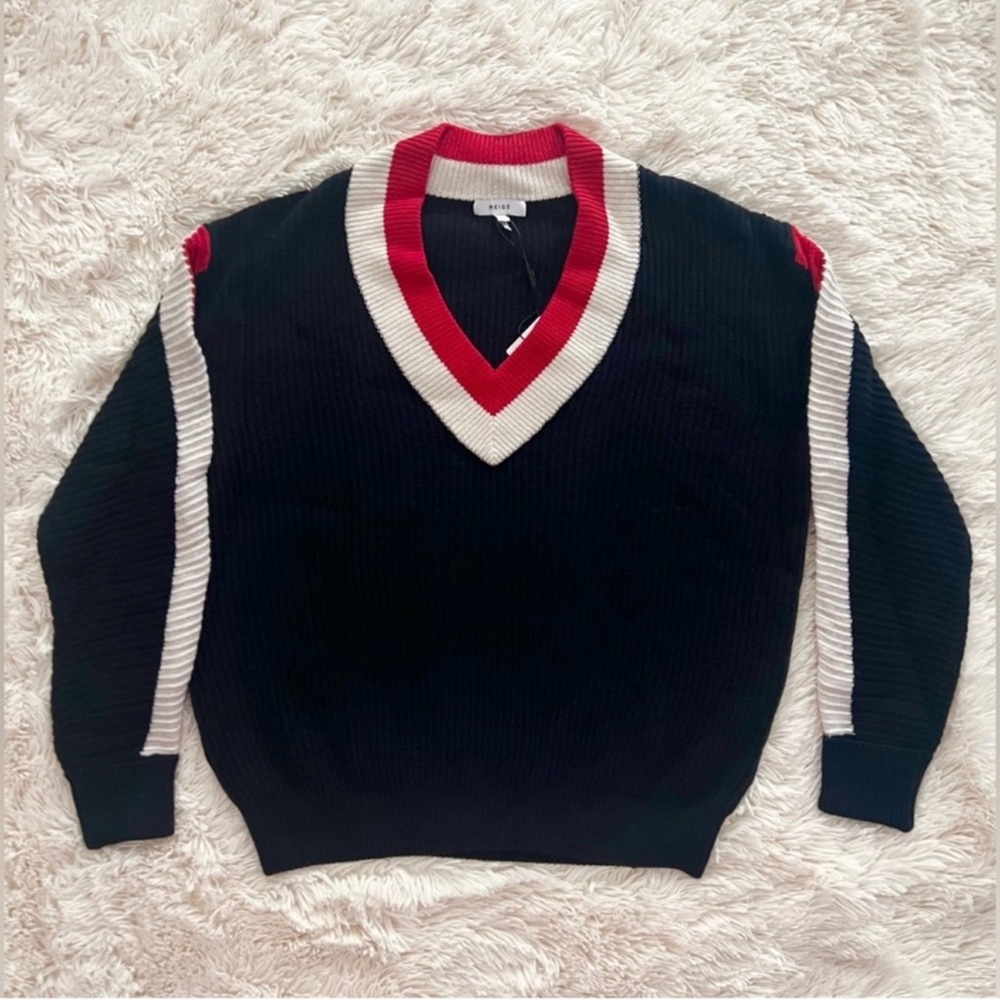 New! REISS London Striped Color Block Wool Blend Sweater - Picture 8 of 12